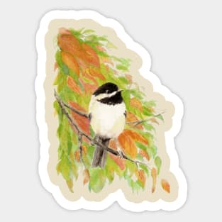 Watercolor Autumn Chickadee Bird Sticker